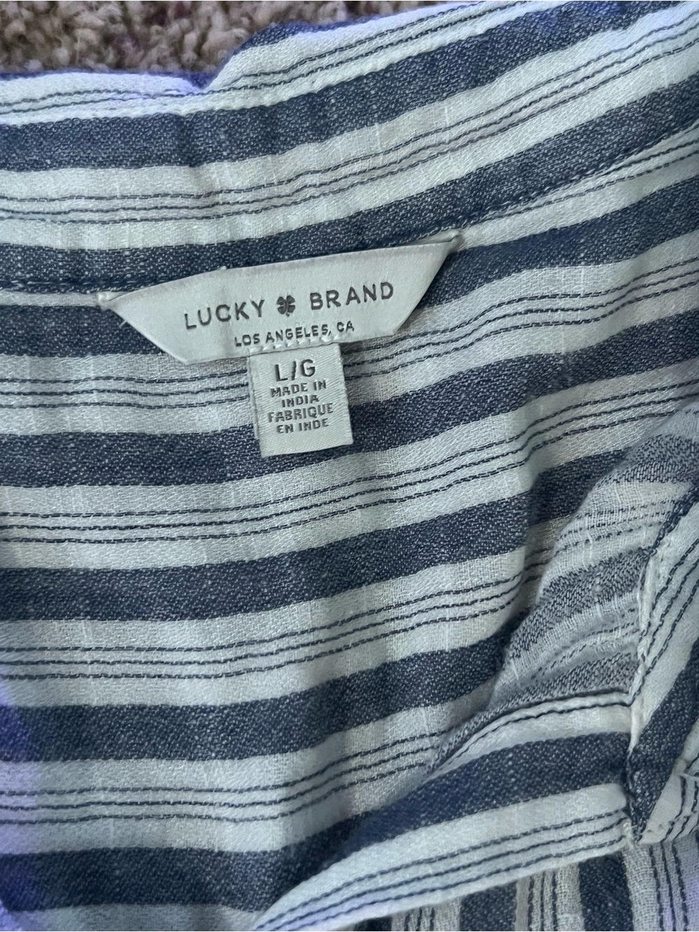 Lucky Brand Navy & White Striped Button-Down casual shirt - Picture 2 of 4